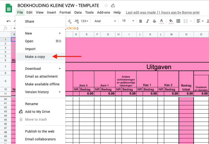 Boekhouding kleine VZW  template  Sankaa Koepelorganisatie VZW